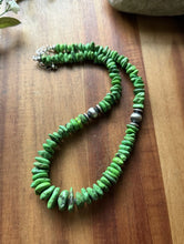 Load image into Gallery viewer, Graduated Sterling Silver Green Turquoise Nuggets Pearls Bead Necklace 18 Inch
