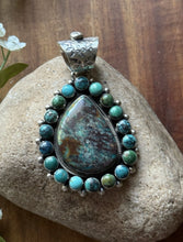 Load image into Gallery viewer, Navajo Native American Handmade Sterling Silver Turquoise Cluster Pendant KY