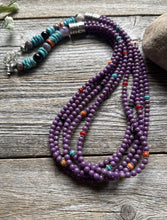 Load image into Gallery viewer, Sterling Silver Multi Strand Stone Purple Pearls Bead Necklace. 26 inch