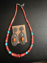 Load image into Gallery viewer, Navajo sterling silver orange spiny ring and necklace