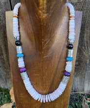 Load image into Gallery viewer, Sterling Silver Multi Stone Pink Conch Kokopelli Bead Necklace 18 Inch