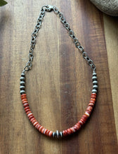 Load image into Gallery viewer, Sterling Silver Graduated Spiny Oyster Pearls Chain Bead Necklace. 16 Inch. Gift