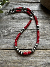 Load image into Gallery viewer, Southwestern 925 Sterling Silver Red Coral 6mm Pearls Bead Necklace 18 Inch