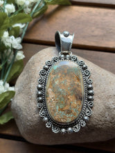 Load image into Gallery viewer, Navajo Sterling Silver Green Royston Turquoise Pendant. Etta E Gift