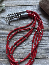 Load image into Gallery viewer, Sterling Silver Multi Strand Red Coral W Pearls Bead Necklace 22 Inch