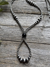 Load image into Gallery viewer, Jacla Sterling Silver Multi Graduated Onyx Pearls Bead Necklace 24 inch