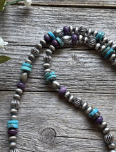 Load image into Gallery viewer, Sterling Silver Charoite Turquoise Bead Necklace. 22 Inch