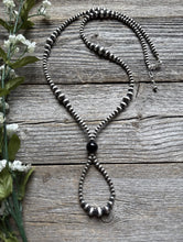 Load image into Gallery viewer, Jacla Sterling Silver Multi Graduated Onyx Pearls Bead Necklace 24 inch