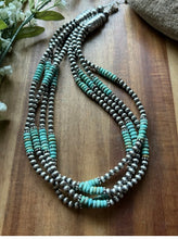 Load image into Gallery viewer, Sterling Silver Multi Strand Turquoise Pearls Bead Necklace 20 Inch