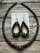 Load image into Gallery viewer, Sterling Silver Tigers Eye Bead Necklace W Earrings Set. Gift 18 Inch