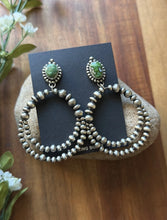 Load image into Gallery viewer, Navajo Sterling Silver Green Sonoran Gold Turquoise Pearl Double Loop Earrings