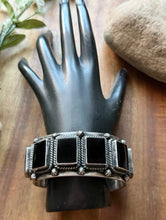 Load image into Gallery viewer, Navajo Native American Sterling Silver Black Onyx Row Cuff Bracelet D Delgarito