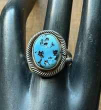 Load image into Gallery viewer, Vintage Old Pawn Navajo Sterling Silver Blue Turquoise Ring Size 7.5