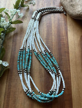 Load image into Gallery viewer, Sterling Silver Multi Strand MOP Mother Of Pearl Turquoise Bead Necklace 24 inch