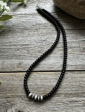Load image into Gallery viewer, Southwestern 925 Sterling Silver Black Onyx W Pearls Bead Necklace. 18 inch
