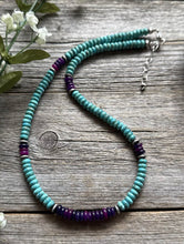 Load image into Gallery viewer, Sterling Silver Turquoise Dyed Sugilite Bead Necklace. 18 inch