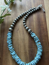 Load image into Gallery viewer, Sterling Silver Blue Turquoise W Pearls Bead Necklace. 18 inch