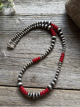 Load image into Gallery viewer, Red Coral Multi Graduated Sterling Silver Pearls Bead Necklace 18 inch 4mm -8mm