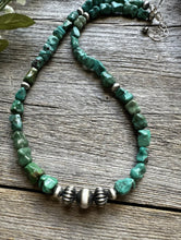 Load image into Gallery viewer, Southwestern 925 Sterling Silver Turquoise Nuggets Pearls Bead Necklace. 18 inch