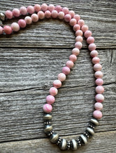 Load image into Gallery viewer, Sterling Silver 8mm Pink Conch Round Bead W Pearls Necklace. 18 inch