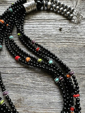 Load image into Gallery viewer, Sterling Silver Multi Strand Black Onyx Multi Stone Bead Necklace. 24 Inch