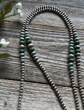 Load image into Gallery viewer, Long Sterling Silver Graduated Blue Green Turquoise Bead Necklace. 40 inch