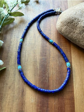 Load image into Gallery viewer, Sterling Silver Heishi Lapis Turquoise Bead Necklace. 18 inch. Gift
