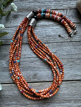 Load image into Gallery viewer, Sterling Silver Multi Strand Stone Orange Spiny Oyster Bead Necklace. 26 inch