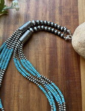 Load image into Gallery viewer, Sterling Silver Multi Strand Blue Turquoise 4mm Pearls Bead Necklace 24 inch