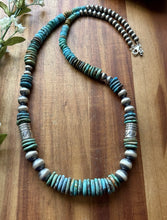 Load image into Gallery viewer, Long Graduated Sterling Silver Blue Green Turquoise Pearls Bead Necklace 32 Inch