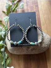 Load image into Gallery viewer, Sterling Silver Turquoise Nuggets Pearls Bead Loop Hoop Earrings.