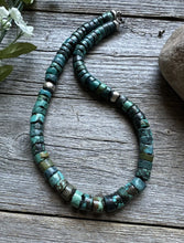 Load image into Gallery viewer, Southwestern 925 Sterling Silver Turquoise Heishi Bead Necklace. 16 inch