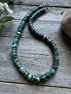 Southwestern 925 Sterling Silver Turquoise Heishi Bead Necklace. 16 inch