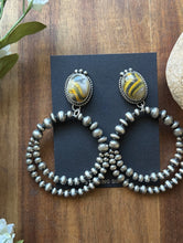 Load image into Gallery viewer, Navajo Sterling Silver Yellow Bumblebee Jasper Pearl Double Loop Earrings Etta