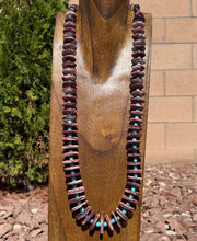 Load image into Gallery viewer, Sterling Silver Graduated Purple Spiny Oyster Turquoise Pearls Bead Necklace 34”