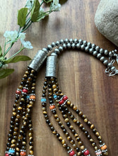 Load image into Gallery viewer, Sterling Silver Multi Strand Stone Tigers Eye Pearls Bead Necklace 24 Inch RD