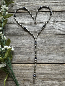 Sterling Silver Lapis W Pearls Bead Lariat Y Necklace. 26 inch