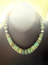 Load image into Gallery viewer, Sterling silver graduated bead green turquoise necklace 18 inch