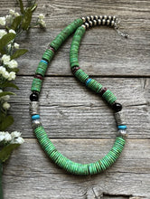 Load image into Gallery viewer, Sterling Silver Green Turquoise Multi Stone Bead Necklace. 26 inch. Gift