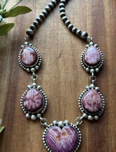 Load image into Gallery viewer, Navajo Sterling Silver  Purple Spiny Oyster Lariat Pearls Bead Heart Necklace RY