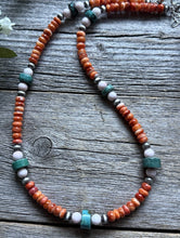 Load image into Gallery viewer, Orange Spiny Oyster Multi Stone Color Sterling Silver Bead Necklace 18 inch Gift