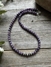Load image into Gallery viewer, Sterling Silver Charoite W Pearls Bead Necklace. 18 Inch