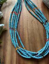 Load image into Gallery viewer, Sterling Silver Multi Strand Stone Blue Turquoise Pearls Bead Necklace. 26 inch