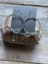 Load image into Gallery viewer, Sterling Silver Bow Purple Spiny Oyster Pearls Hoop Bead Earrings 3.5 Inch