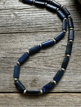 Load image into Gallery viewer, Sterling Silver Lapis Pearls Bead Necklace. 18 inch