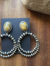 Load image into Gallery viewer, Navajo Sterling Silver Yellow Bumblebee Jasper Pearl Double Loop Earrings Etta