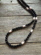 Load image into Gallery viewer, Sterling Silver Black Onyx Pink Conch Bead Necklace. 18 Inch Gift