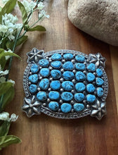 Load image into Gallery viewer, Native American Sterling Silver Blue Turquoise Cluster Belt Buckle Signed