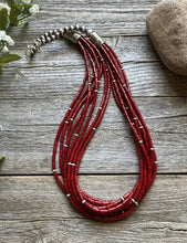 Load image into Gallery viewer, Sterling Silver Multi Strand Red Bamboo Coral W Pearls Bead Necklace 24 Inch