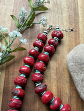 Load image into Gallery viewer, Heavy Chunky Sterling Silver Red Coral Bead Necklace. 20 inch Gift
